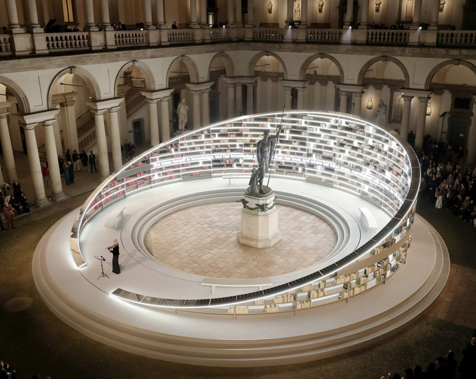 Es Devlin’s Library of Light in the Cortile d'Onore of the Pinacoteca di Brera