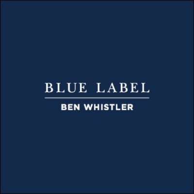 blue label furniture logo business and interiors