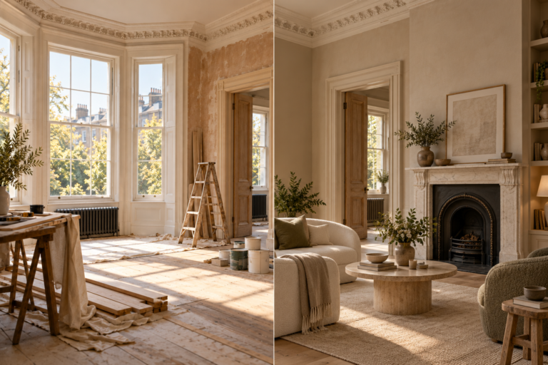 interior design renovation before and after with AI